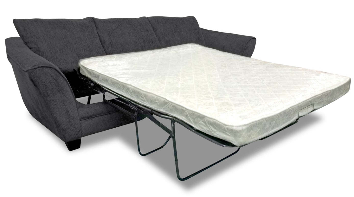 Fabriqué au Canada, canapé-lit Queen-Size Febe 100 en tissu de chenille avec accoudoirs évasés - gris anthracite | Grand sofa-lit Febe de 100 po fabriqué au Canada en tissu de chenille avec accoudoirs évasés - gris anthracite