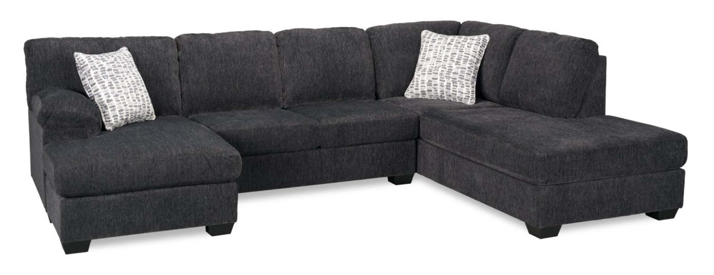 Fabriqué au Canada, canapé sectionnel en U de droite Morgan 2 pièces en tissu de chenille avec coussins décoratifs - gris