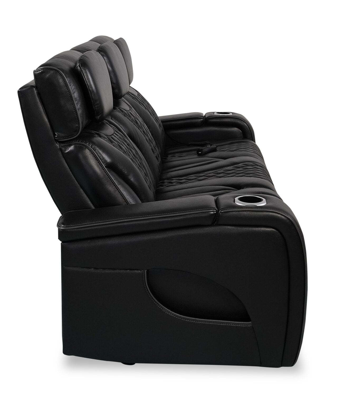 Sofa de massage à inclinaison électrique Elite de 86 po en cuir véritable avec appuie-têtes électriques et accoudoirs de rangement - noir