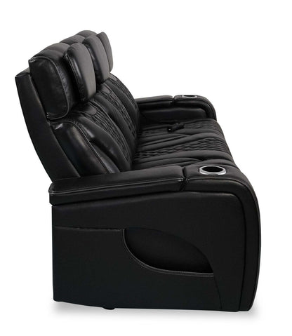 Sofa de massage à inclinaison électrique Elite de 86 po en cuir véritable avec appuie-têtes électriques et accoudoirs de rangement - noir