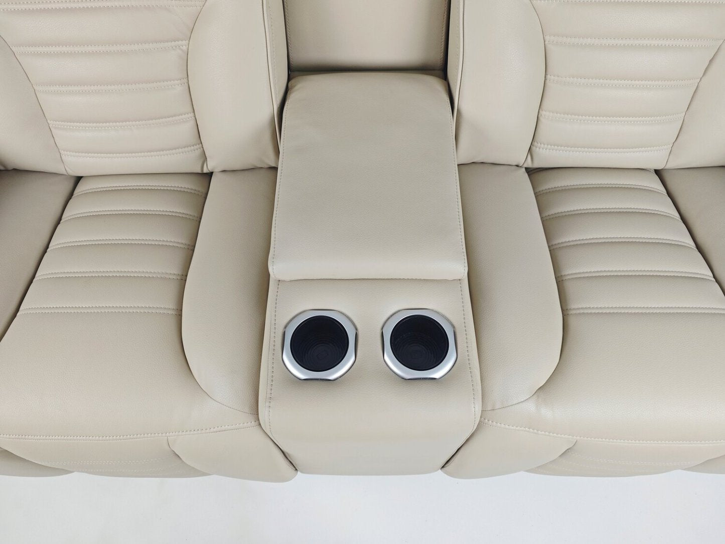 Zen 75.5 Tissu d'apparence cuir Canapé de massage inclinable électrique avec console réfrigérée - Abricot