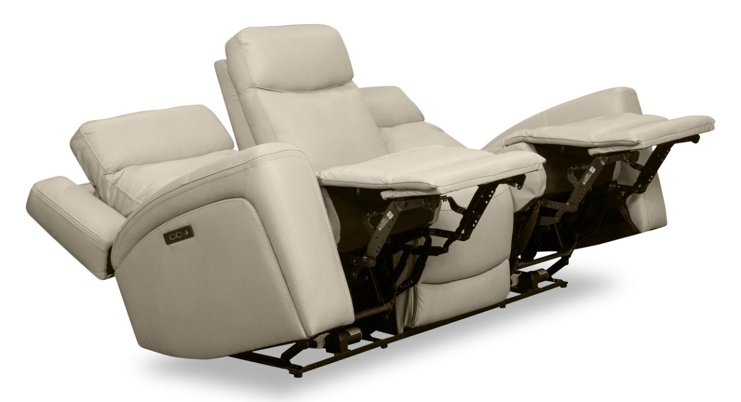 Sofa à inclinaison électrique Prescott de Scott Living de 88,5 po en cuir véritable avec appuie-têtes électriques - gris platine