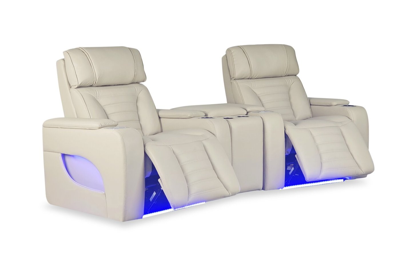 Sofa sectionnel à inclinaison électrique Zen 3 pièces de style cinéma maison en similicuir avec massage et console de rangement - abricot