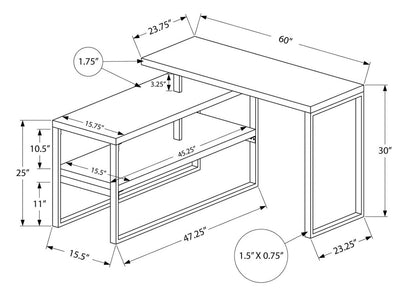 Bureau en forme de L Andrea 60 avec étagère - Gris|Bureau en forme de L Andrea de 60 po avec tablette - gris