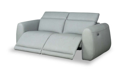 Sofa à inclinaison électrique Gianna de 76 po en cuir véritable avec appuie-têtes électriques et ports USB - bleu spa