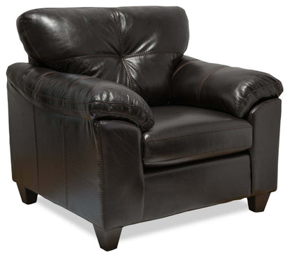Fauteuil Addison de 42 po fabriqué au Canada en tissu d'apparence cuir avec coussin de siège amovible et capitonnage - noir mûre