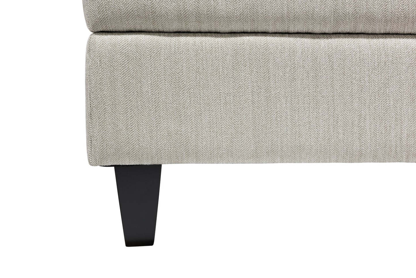 Made in Canada Nofia 44 Chenille Fabric Storage Ottoman with Wood Legs - Linen Beige | Pouf de rangement Nofia de 44 po fabriqué au Canada en tissu de chenille avec pattes en bois - beige lin