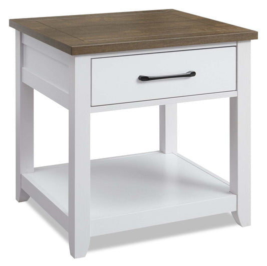 Kort & Co. Logan 22 Table de bout traditionnelle avec rangement et tablette - blanche et chêne noyer