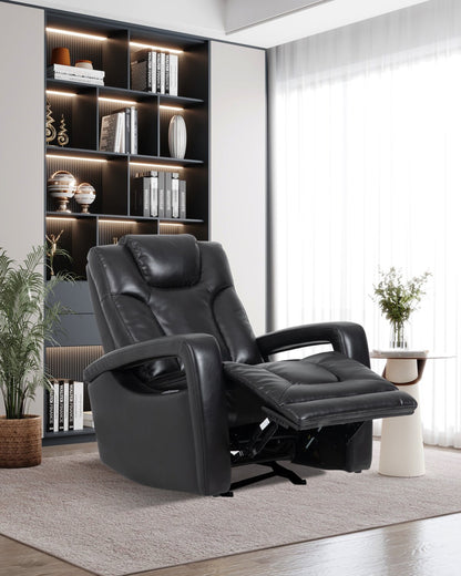 Fauteuil à inclinaison électrique Kenzo de 35 po en tissu d’apparence cuir avec appuie-tête électrique, repose-pieds et port USB - noir