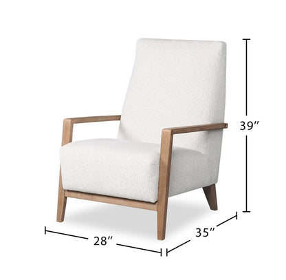 Chaise d'appoint Adley 28 en tissu chenille avec accoudoirs et pieds en bois - Blanc albâtre | Fauteuil d'appoint Adley 28 po en tissu de chenille avec accoudoirs et pattes en bois - blanc albâtre