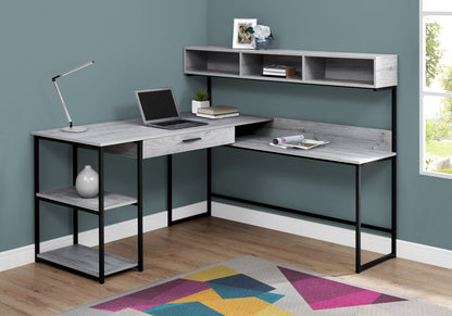 Oaklee 59 L-Shaped Corner Office Desk with Hutch - Grey|Bureau en coin en forme de L Oaklee de 59 po avec crédence - gris