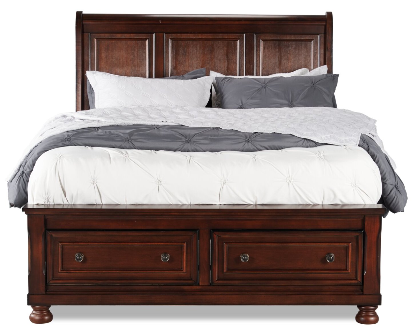 Lit plateforme de rangement Chelsea avec tête de lit et cadre de lit, brun cerisier - format grand lit | Chelsea Platform Storage Bed with Headboard & Frame, Cherry Brown - Queen Size
