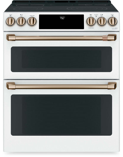 Cuisinière intelligente électrique Café de 7 pi³ avec convection européenne véritable et grilles auto-nettoyantes - Blanc mat… | Cafe 7 Cu. Ft. Smart Electric Range with True European Convection and Self Clean Racks - Matte White…