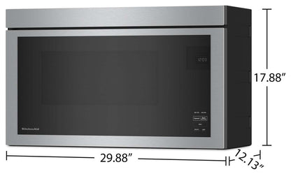 Quatre à micro-ondes à hotte intégrée KitchenAid de 1,1 pi³ à installation affleurée avec cuisson à 900 Watts - Acier inoxydable PrintShield…
