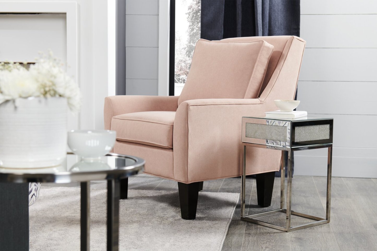 Fauteuil d'appoint club Sofa Lab personnalisable en tissu d'apparence lin de 29 po avec pattes en bois - rose Pax Rose | CLUB3249