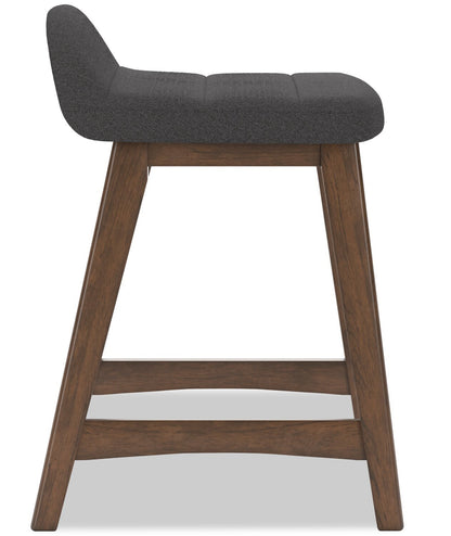 Tabouret à hauteur de comptoir Jovi avec tissu d'apparence lin, Bois - Charbon | Tabouret Jovi de hauteur comptoir en tissu d'apparence lin et en bois - anthracite