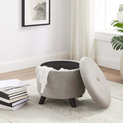 Pouf de rangement rond Winnipeg de 17,5 po en tissu - gris