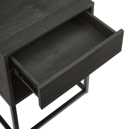 Table de chevet Fynn à 1 tiroir avec étagère de rangement, 18 L x 25,75 H - Marron/Noir | Table de nuit Fynn de 18 po (l) x 25,75 po (H) à 1 tiroir avec tablette de rangement - brune et noire