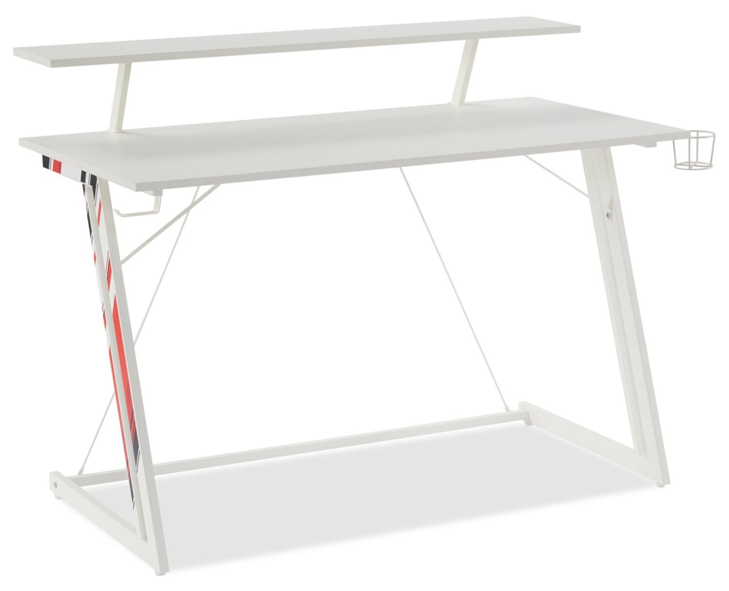 Sparta 48 Gaming Office Desk with Raised Monitor Shelf - White with Black &amp; Red Accents|Bureau de jeu Sparta de 48 po avec tablette surélevée pour moniteur - blanc avec touches de noir et de rouge