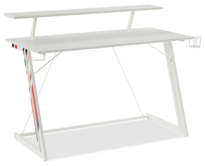 Sparta 48 Gaming Office Desk with Raised Monitor Shelf - White with Black &amp; Red Accents|Bureau de jeu Sparta de 48 po avec tablette surélevée pour moniteur - blanc avec touches de noir et de rouge