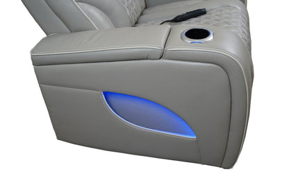 Elite 74 Genuine Leather Massage Power Reclining Loveseat with Immersive Audio and Power Headrests - Putty | Causeuse de massage à inclinaison électrique Elite de 74 po en cuir véritable avec son immersif et appuie-têtes électriques - mastic