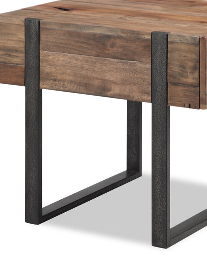 Table de chaise rustique Manchester 22 avec rangement - Bois brun avec base en fer|Table de fauteuil rustique Manchester de 22 po avec rangement - bois brun avec base en fer