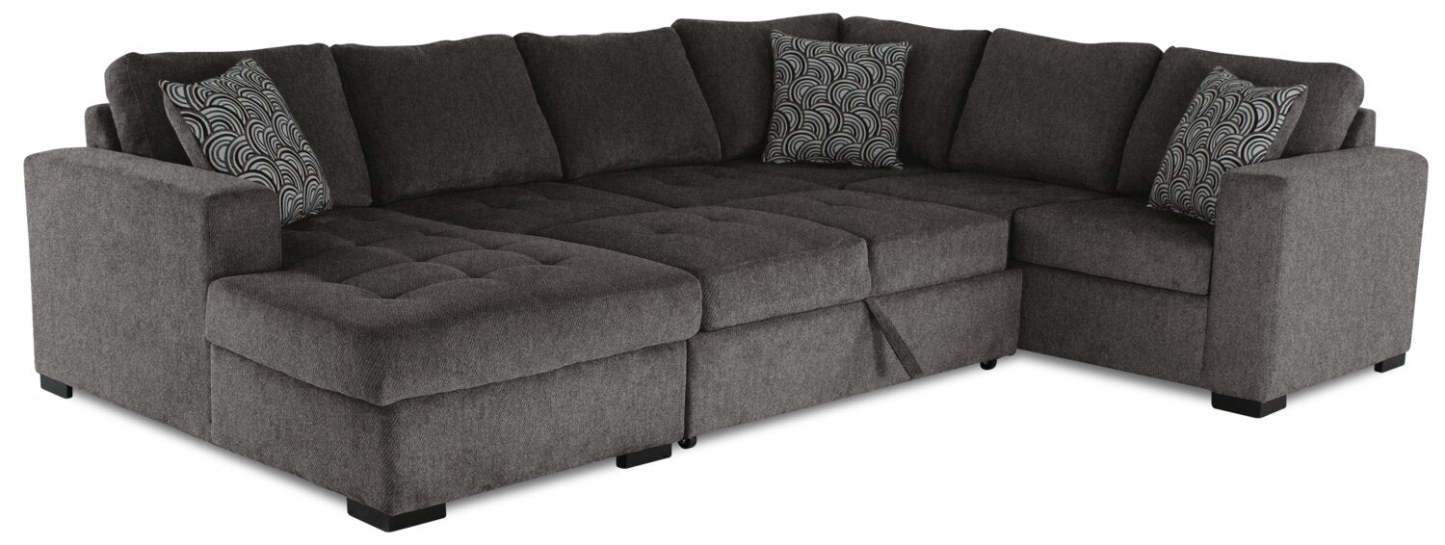 Made in Canada Legend 4-Piece Left-Facing Chenille Fabric Sleeper Sectional with Storage Chaise - Pewter Brown | Canapé-lit sectionnel de gauche Legend 4 pièces fabriqué au Canada en tissu de chenille avec chaise longue de rangement - brun étain