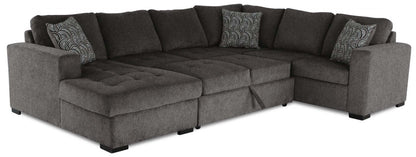 Made in Canada Legend 4-Piece Left-Facing Chenille Fabric Sleeper Sectional with Storage Chaise - Pewter Brown | Canapé-lit sectionnel de gauche Legend 4 pièces fabriqué au Canada en tissu de chenille avec chaise longue de rangement - brun étain