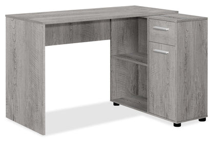 Bureau d'ordinateur en forme de L Bristol 46 avec étagères, tiroir et armoire - Gris|Bureau d'ordinateur en forme de L Bristol de 46 po avec tablettes, tiroir et armoire - gris