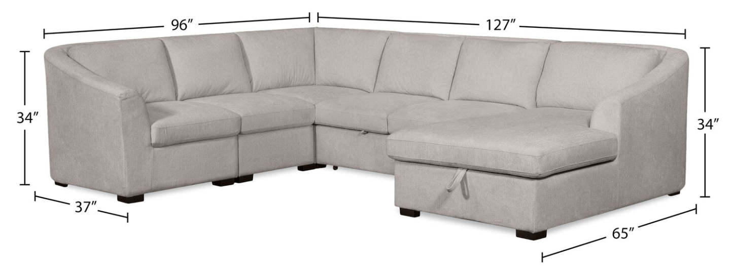 Envy 5-Piece Right-Facing Chenille Fabric Sleeper Sectional with Storage Chaise - Fog Grey | Canapé-lit sectionnel droit Envy 5 pièces en tissu de chenille avec chaise longue de rangement - gris brouillard