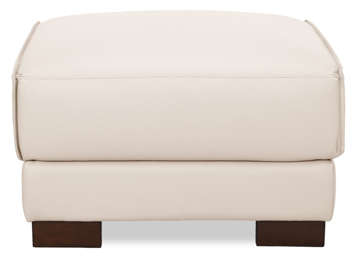 Ottoman Citadel 28 en cuir véritable de première qualité avec pieds en bois - Blanc givré | Pouf Citadel de 28 po en cuir de qualité supérieure avec pattes en bois véritable - blanc givré