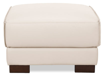 Ottoman Citadel 28 en cuir véritable de première qualité avec pieds en bois - Blanc givré | Pouf Citadel de 28 po en cuir de qualité supérieure avec pattes en bois véritable - blanc givré