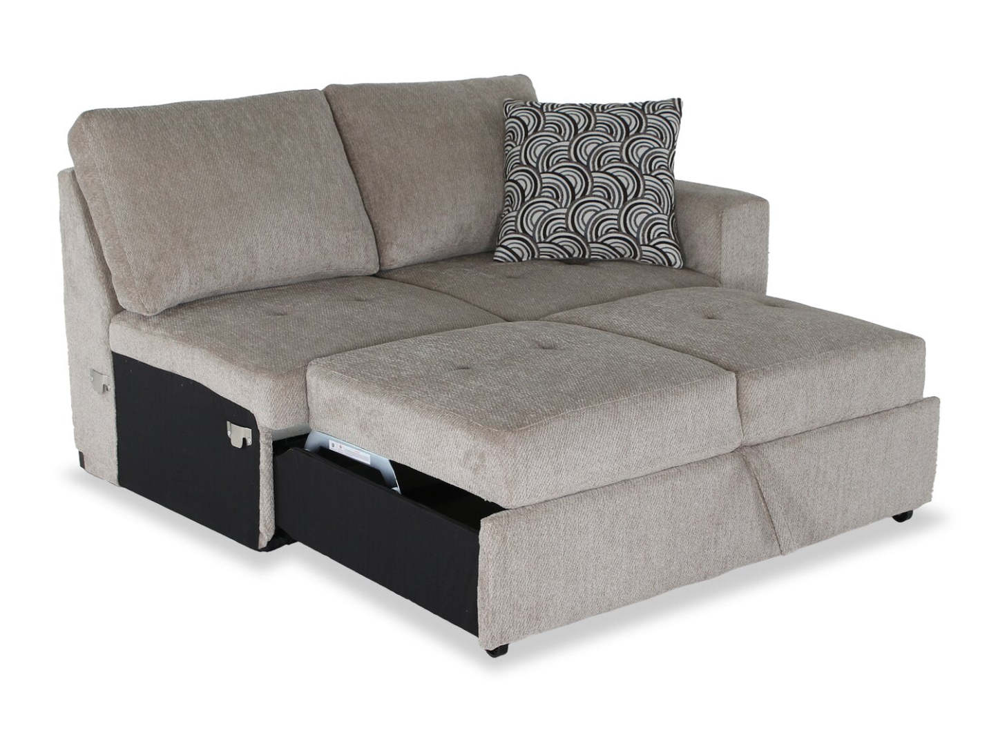Fabriqué au Canada, canapé-lit sectionnel enveloppant Legend 2 pièces à gauche en tissu de chenille - beige platine