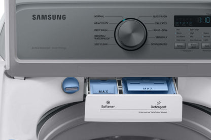 Samsung 5,3 pi³ Laveuse à chargement par le haut et 7,4 pi³ Sécheuse électrique - blanche | Laveuse à chargement par le haut de 5,3 pi³ et sécheuse électrique de 7,4 pi³ de Samsung - blanches | SATL350A