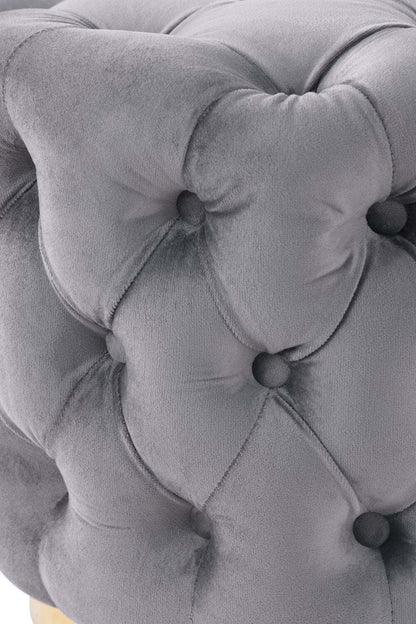 Pouf rond Adell de 17 po en tissu avec base dorée - gris