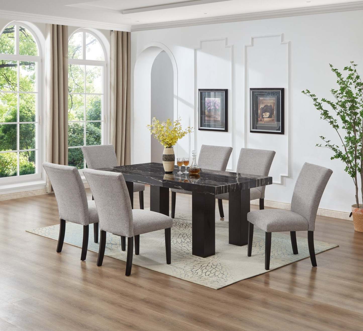 Table de salle à manger Burk avec plateau en résine époxy aspect marbre, 72 l - Noir | Table de salle à manger Burk de 72 po (L) avec dessus en résine époxy en imitation de marbre - noire