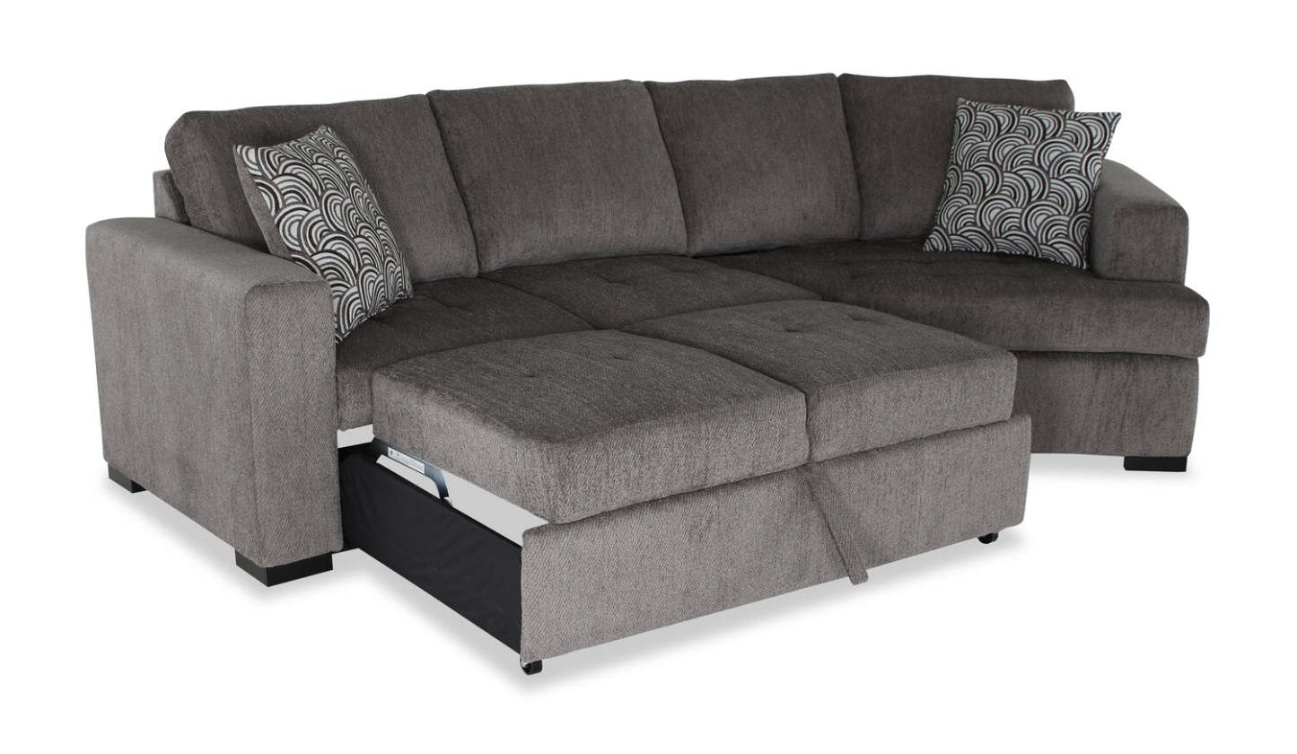 Fabriqué au Canada Legend 2 pièces sectionnel lit câlin en tissu de chenille orienté à droite - brun étain