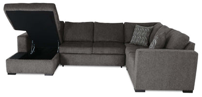 Made in Canada Legend 4-Piece Left-Facing Chenille Fabric Sleeper Sectional with Storage Chaise - Pewter Brown | Canapé-lit sectionnel de gauche Legend 4 pièces fabriqué au Canada en tissu de chenille avec chaise longue de rangement - brun étain