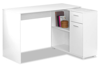Zoey 46 L-Shaped Office Desk with Cubbies, Drawer & Cabinet - White|Bureau en forme de L Zoey de 46 po avec compartiments, tiroir et armoire - blanc