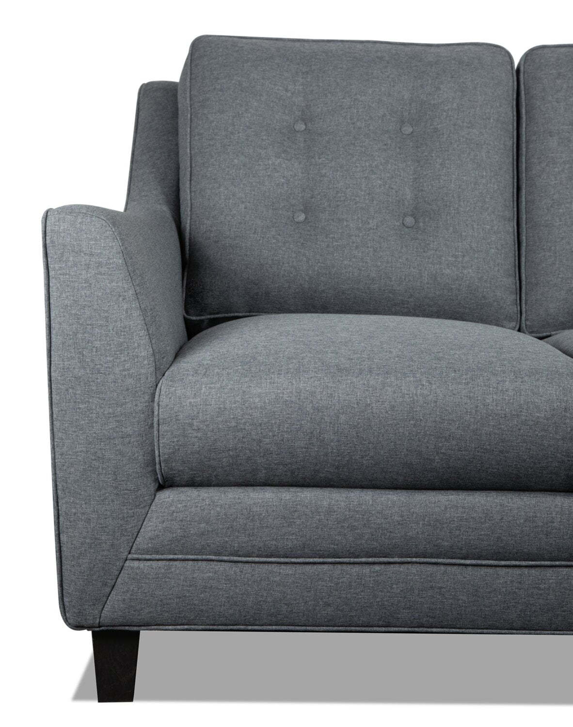 Novalee 57 po causeuse en tissu d’apparence lin avec accoudoirs évasés et capitonnage à boutons - grise