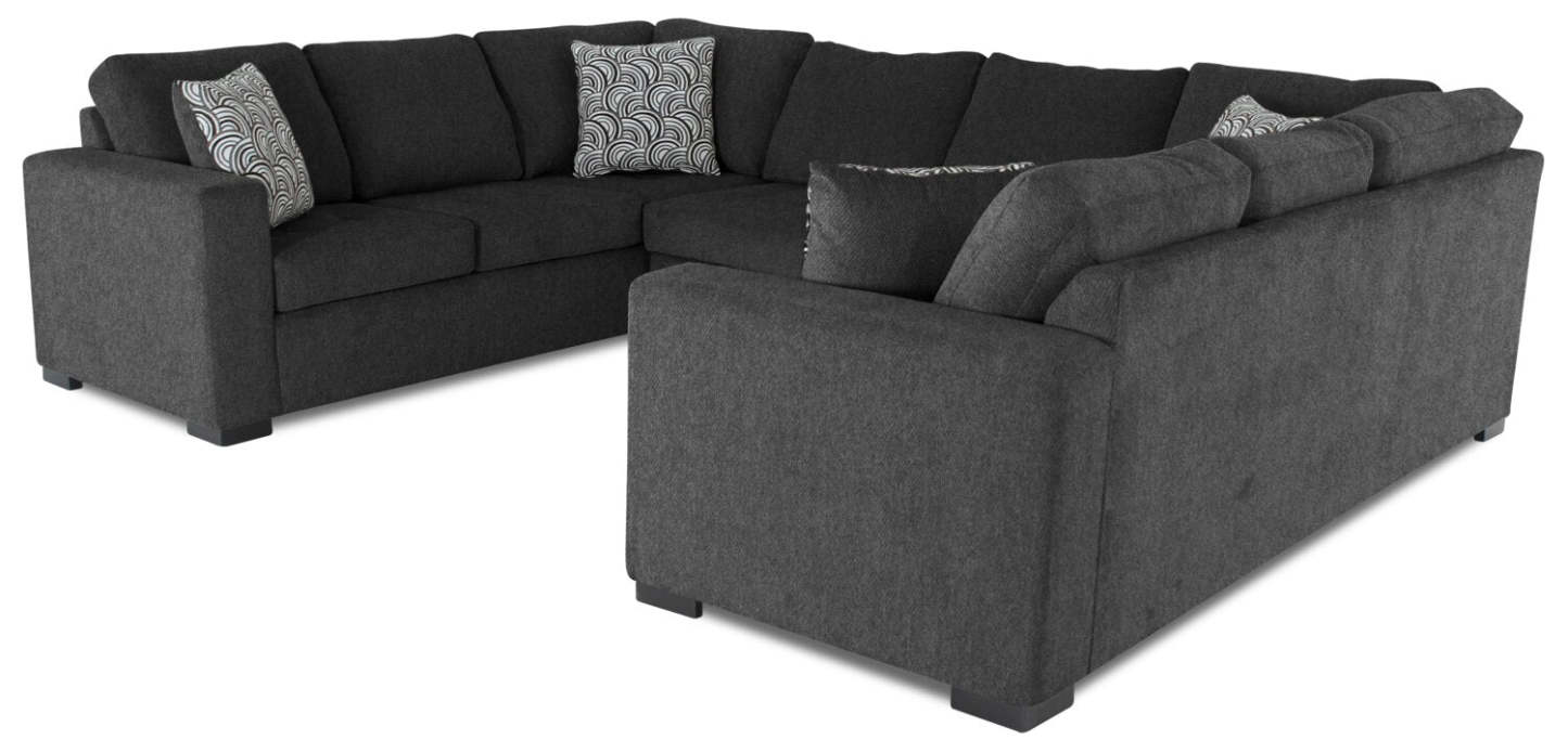 Made in Canada Legend 3-Piece Chenille Fabric Sleeper Sectional - Pepper Grey | Canapé-lit sectionnel Legend 3 pièces fabriqué au Canada en tissu de chenille - gris poivre