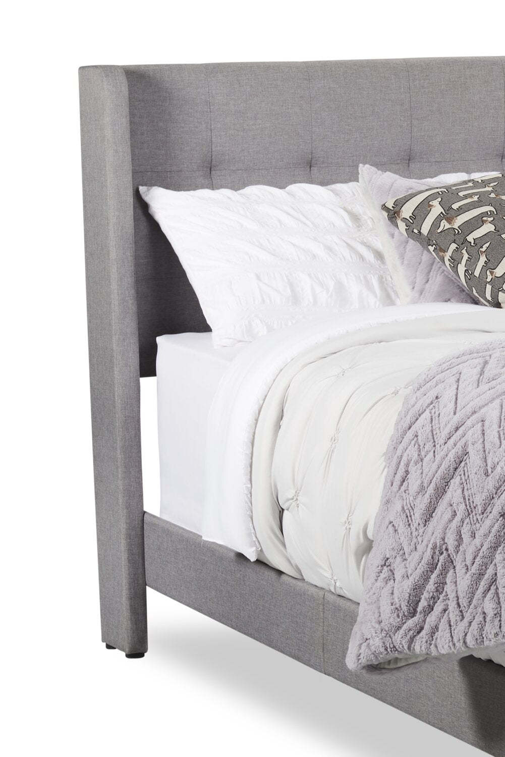 Lit à oreilles rembourré Beau en tissu gris, capitonné - King Size | Lit rembourré à oreilles Beau en tissu gris capitonné - format très grand lit