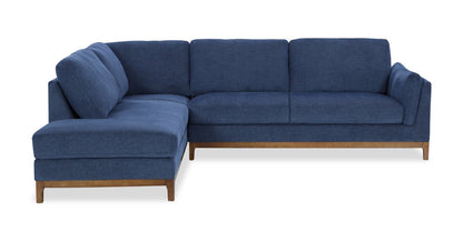 Zara 2-Piece Left-Facing Fabric Sectional with Chaise and Wood Legs - Navy | Canapé sectionnel gauche Zara 2 pièces en tissu avec chaise longue et pieds en bois - bleu marine