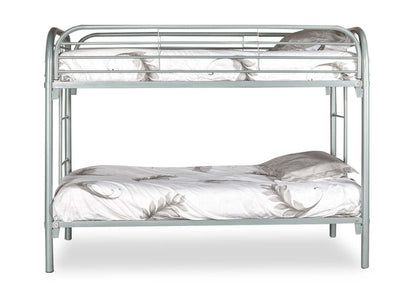 Lit superposé Logan avec échelles et garde-corps pour enfants, métal gris - simple/jumeau | Lits superposés Logan pour enfants avec échelles et garde-corps, métal gris - simple et simple