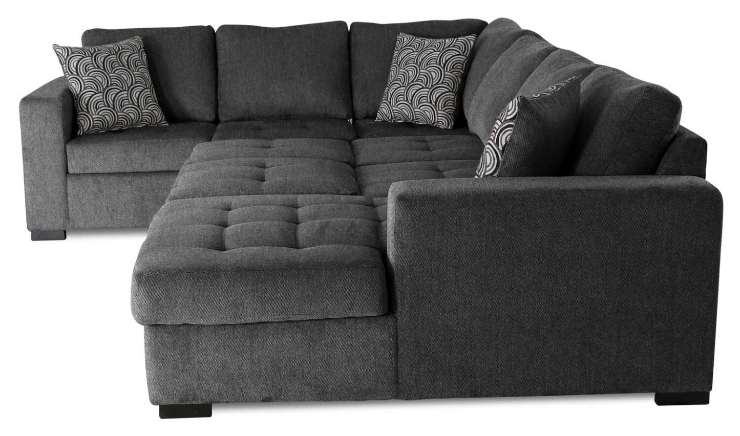 Made in Canada Legend 4-Piece Right-Facing Chenille Fabric Sleeper Sectional with Storage Chaise - Pepper Grey | Canapé-lit sectionnel de droite Legend 4 pièces fabriqué au Canada en tissu de chenille avec chaise longue de rangement - gris poivre