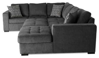 Made in Canada Legend 4-Piece Right-Facing Chenille Fabric Sleeper Sectional with Storage Chaise - Pepper Grey | Canapé-lit sectionnel de droite Legend 4 pièces fabriqué au Canada en tissu de chenille avec chaise longue de rangement - gris poivre