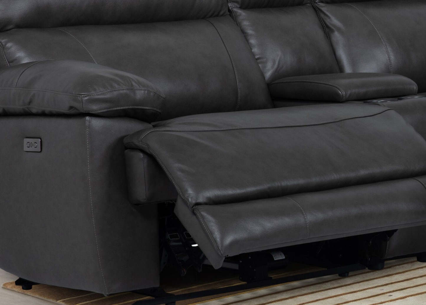 Sofa sectionnel à inclinaison électrique Sorrento 6 pièces en cuir véritable avec console de rangement et port USB - gris anthracite