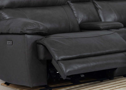 Sofa sectionnel à inclinaison électrique Sorrento 6 pièces en cuir véritable avec console de rangement et port USB - gris anthracite