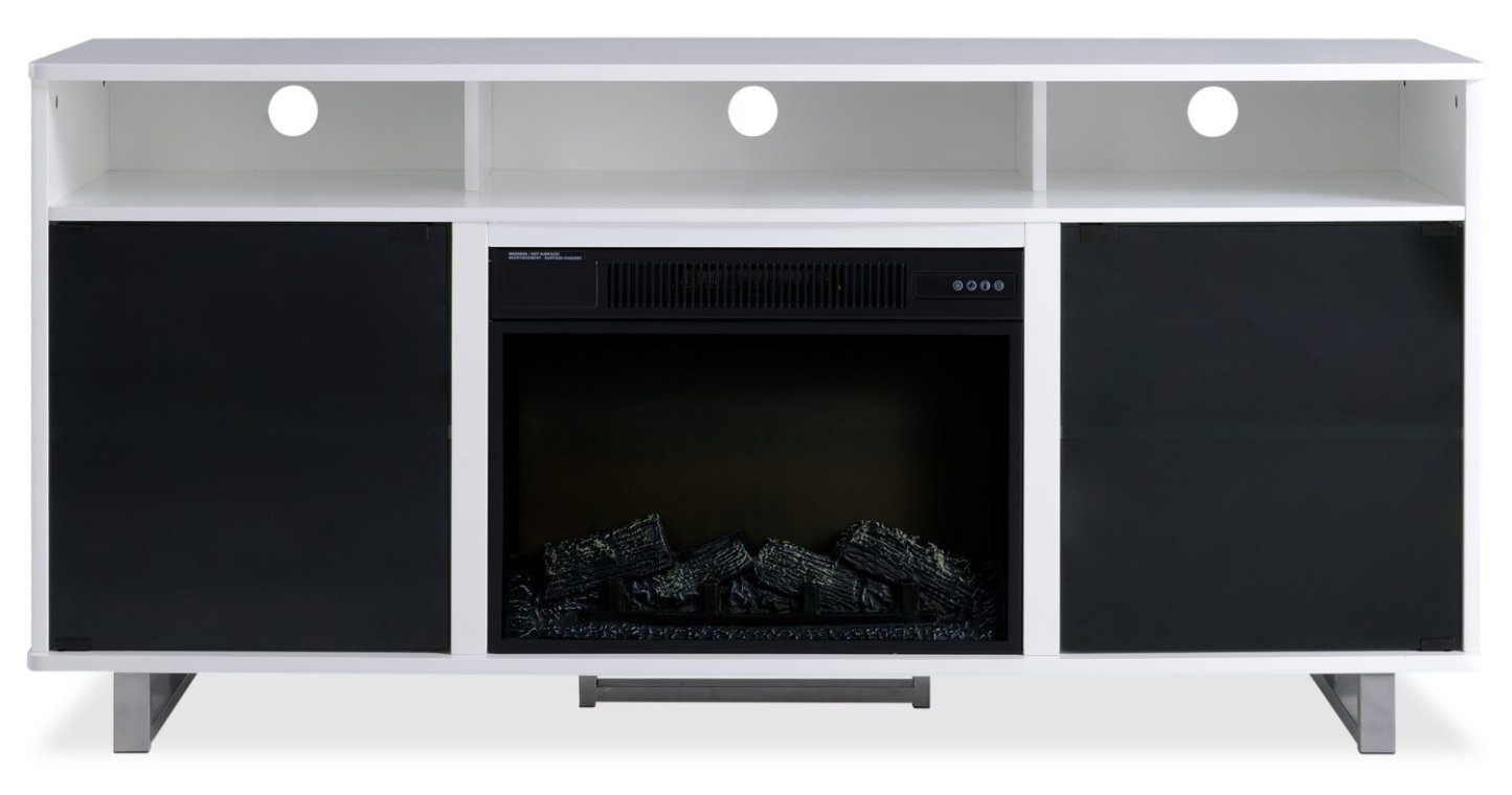 Ignatius 64 Meuble TV avec foyer électrique moderne avec rangement et gestion des câbles pour téléviseurs jusqu'à 70- |Meuble pour téléviseur moderne Ignatius de 64 po avec foyer électrique, rangement et système de gestion