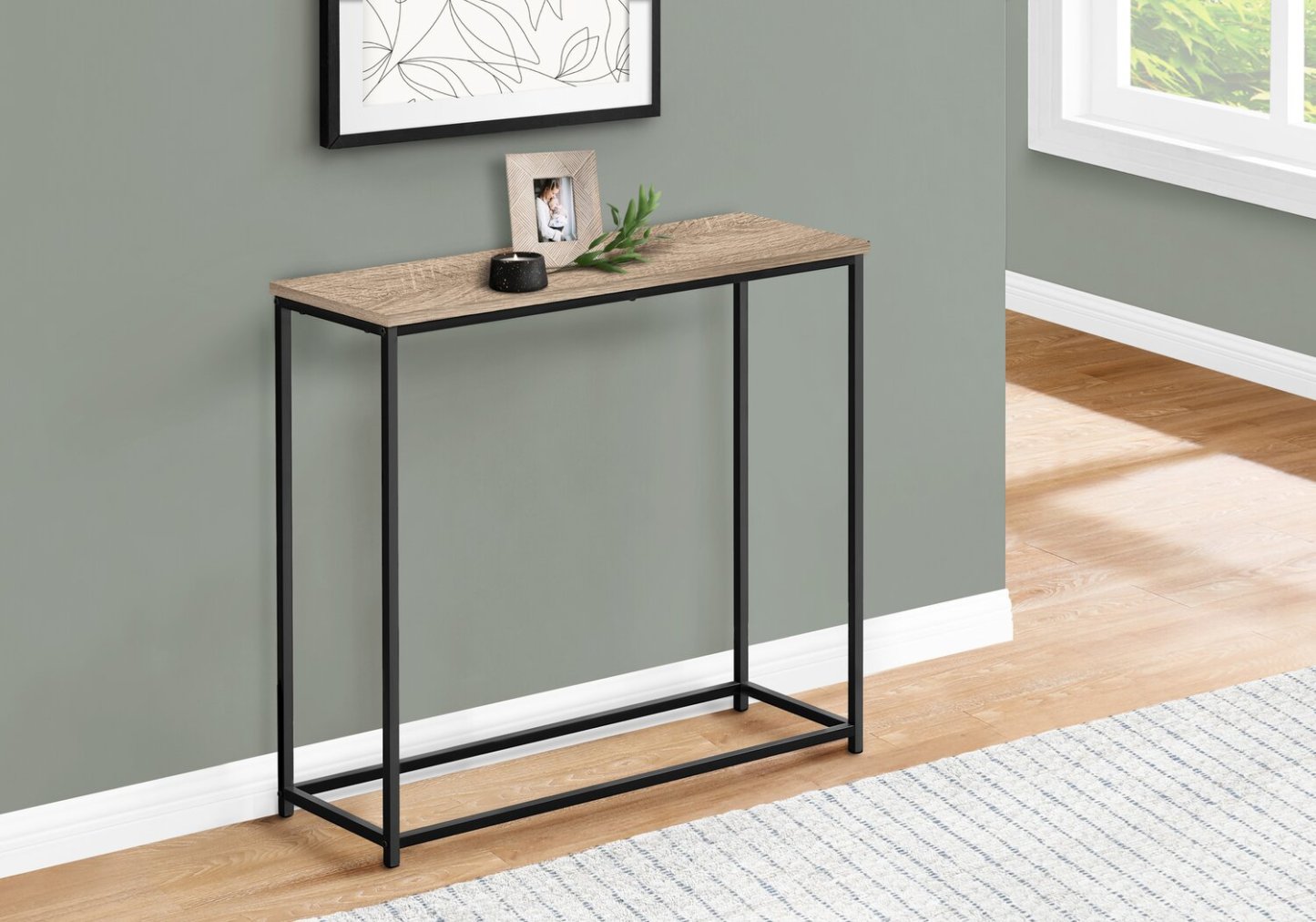 Alma 31.5 Modern Sofa Table - Dark Taupe with Black Metal Frame|Table de salon moderne Alma de 31,5 po - taupe foncée avec armature en métal noir